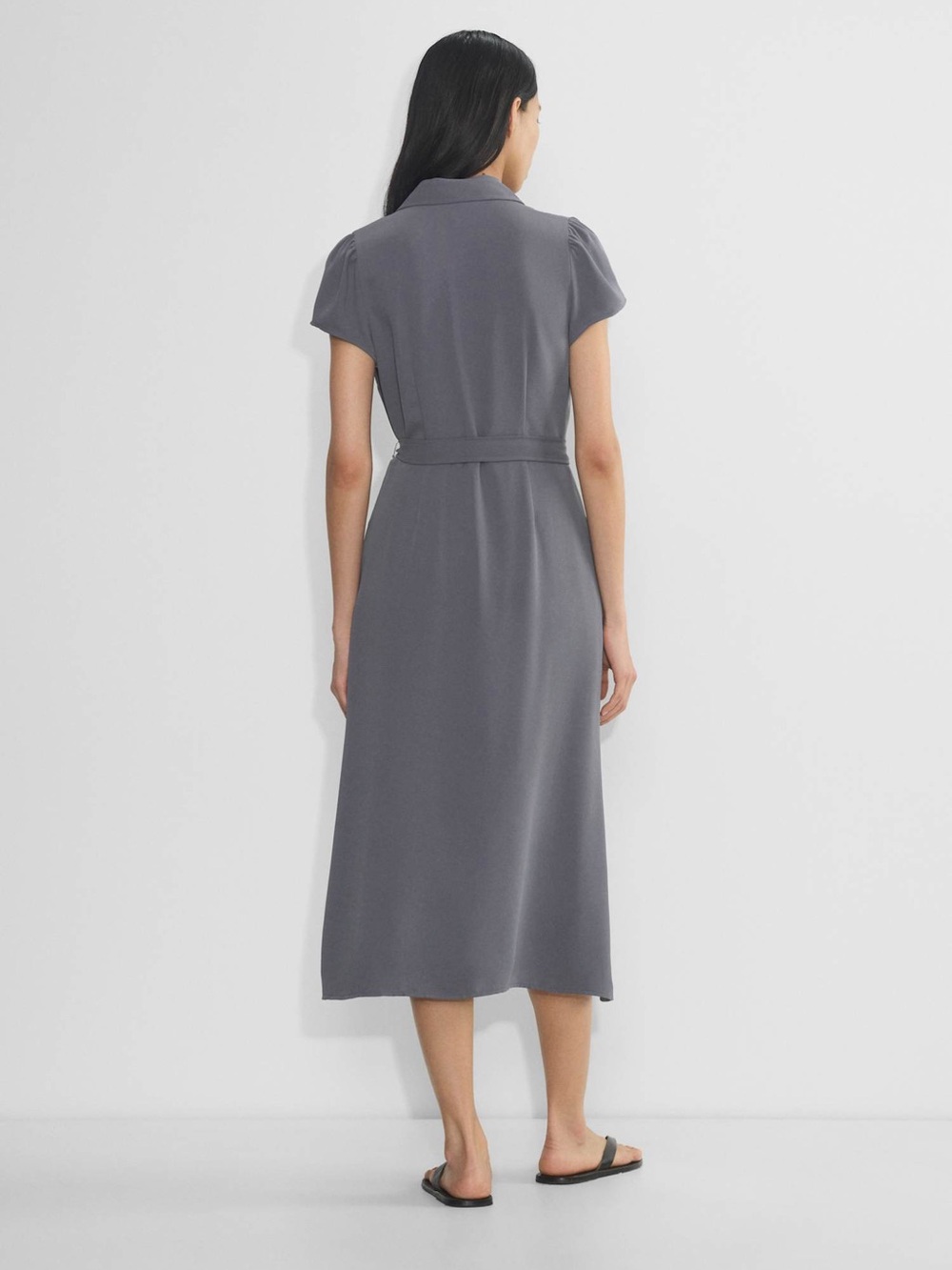 Aritzia Wilfred Shirt Dress Vintage Navy Midi Button Front Size M - Picture 3 of 11